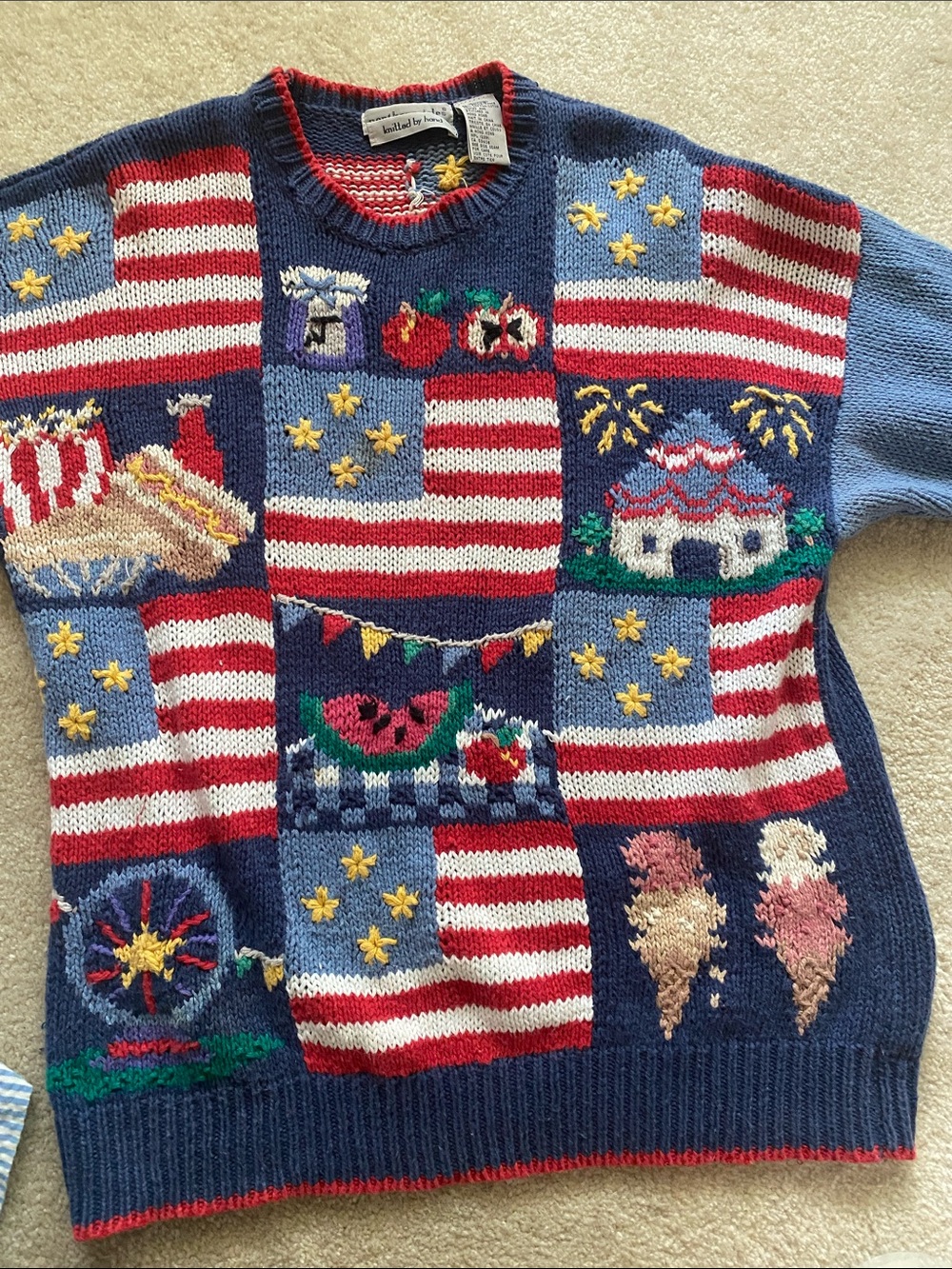 Northern Isles XL knitted by hand 4th of July sweater - Picture 2 of 11